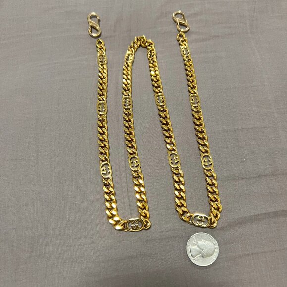 New Gucci Chain Necklace Handbag strap Pet Leash Gold Plated Leather - Picture 6 of 11